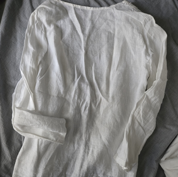 Lungo L'Arno White Linen & Crochet Lace Open Front Cardigan Size M Made In Italy - Picture 4 of 6